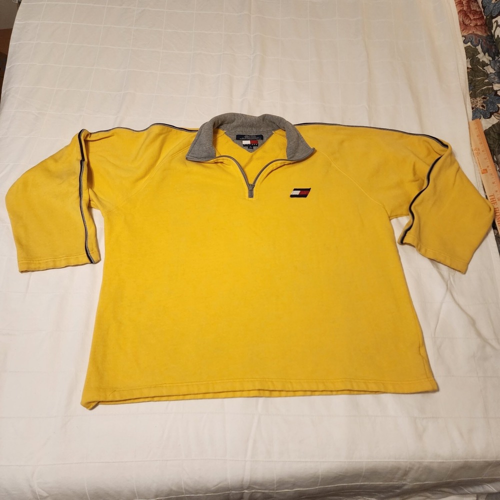Tommy Hilfiger Athletics Yellow Sweatshirt Pullover Extra Large XL Mens Sport - Picture 2 of 10